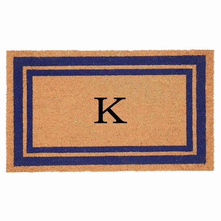Monogram Door Mat, Natural, Dark Blue, 24 in W x 36 in L